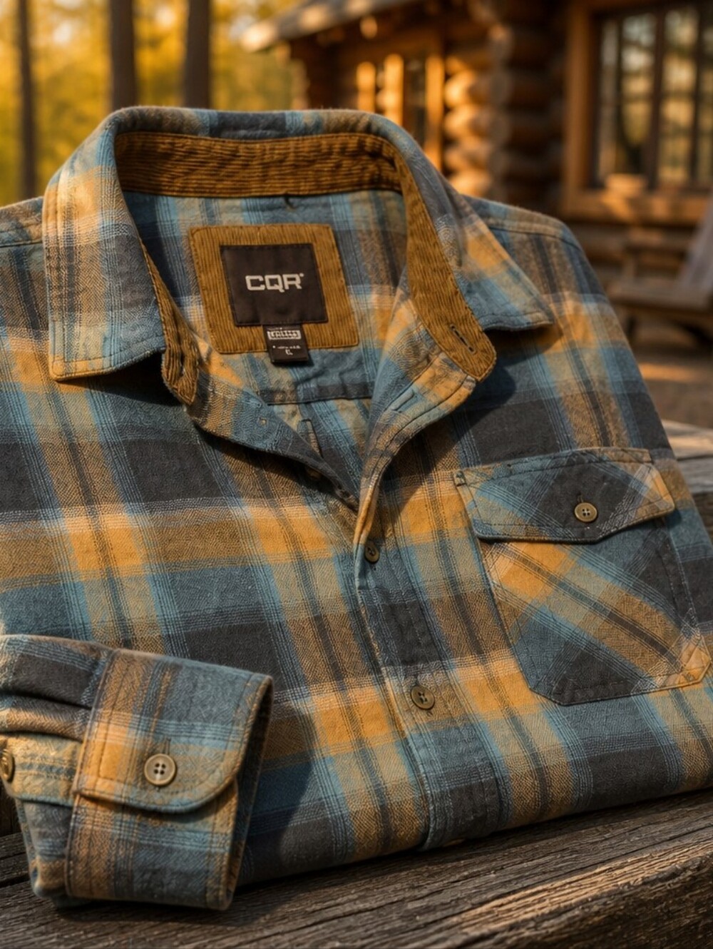 CQR Men's Plaid Flannel Shirt - Blue and Yellow #241. Size XLT
